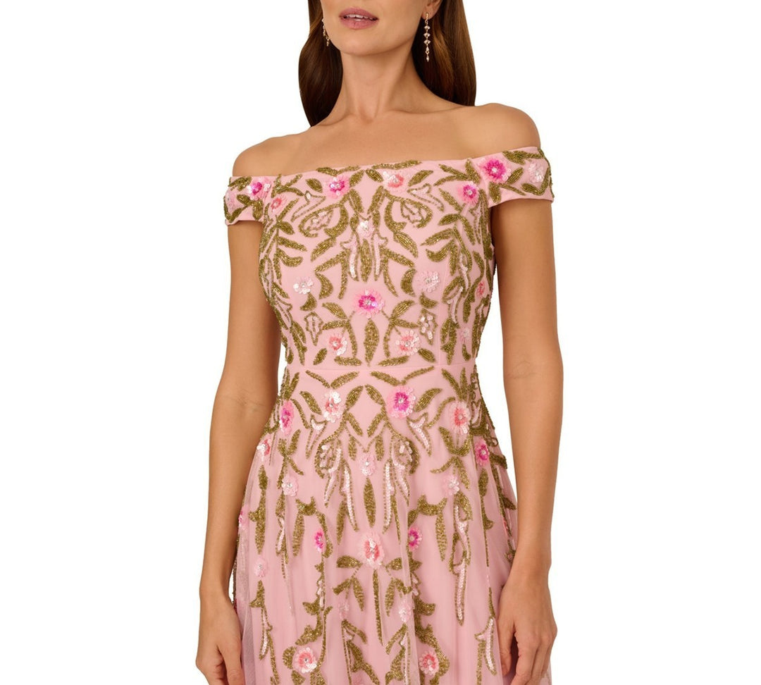 Adrianna Papell Women's Beaded Fit & Flare Dress MSRP $329
