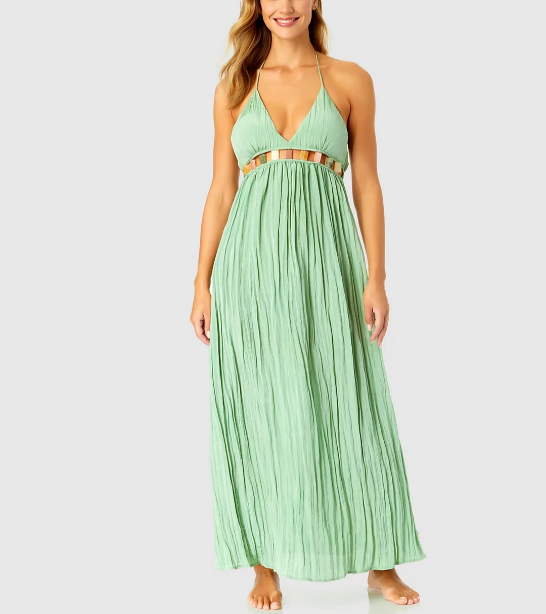 Ibiza Anne Cole V-Neck Jewel Halter Maxi Cover-Up Dress MSRP $78