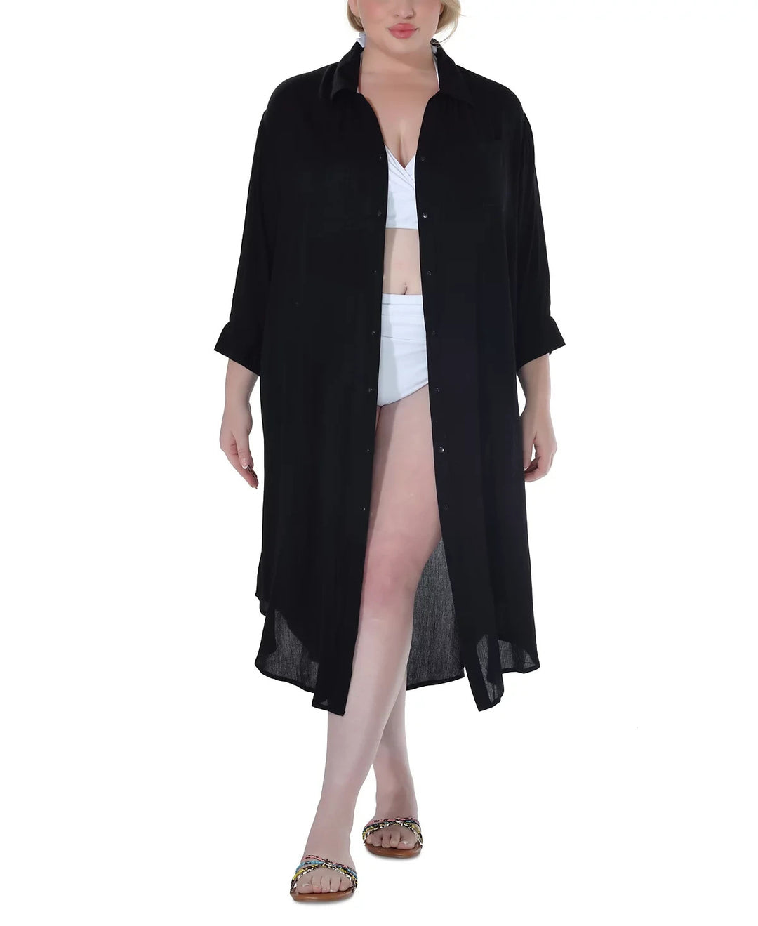Raviya Plus Size Button-Down Midi Cover-Up Dress MSRP $58
