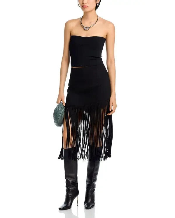 BAGATELLE.NYC Faux Suede Fringe Midi Skirt MSRP $89