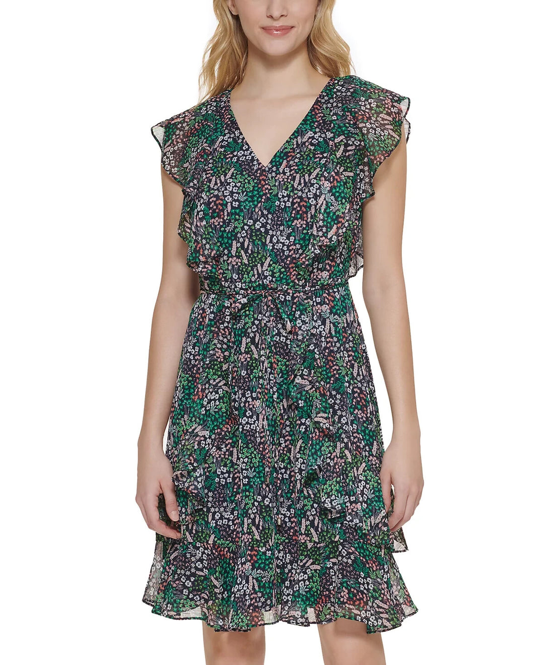 Tommy Hilfiger Ruffled Floral Print Fit & Flare Dress MSRP $129