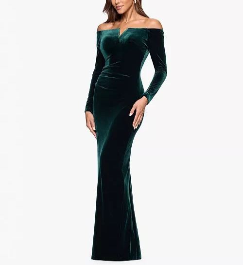 X by XSCAPE Velvet Off-The-Shoulder Gown MSRP $179