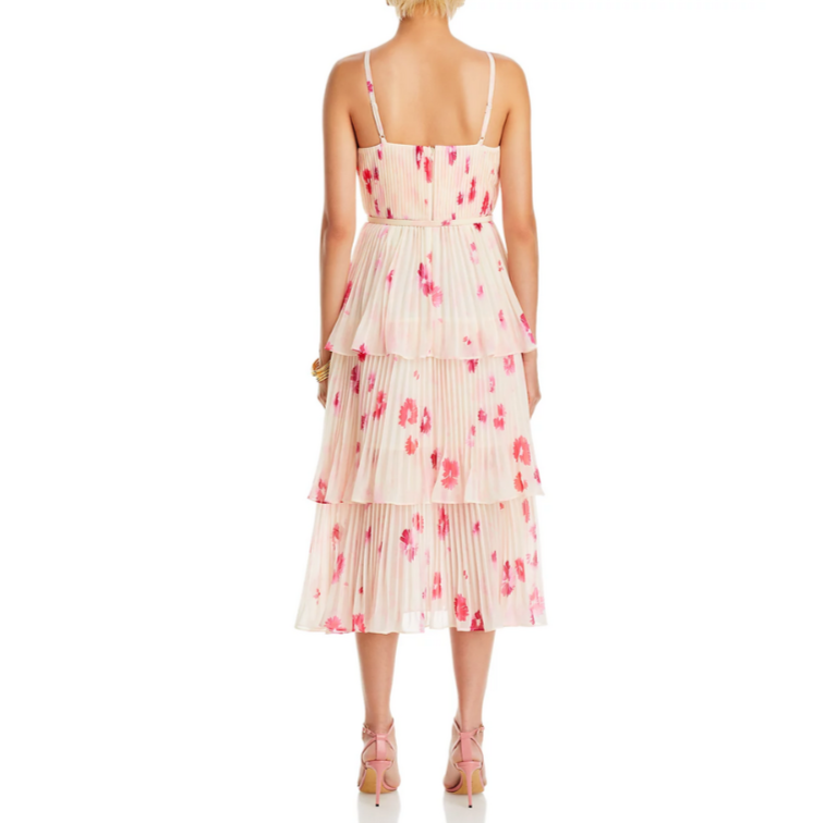 Self-Portrait Pleated Tiered Midi Dress MSRP $510