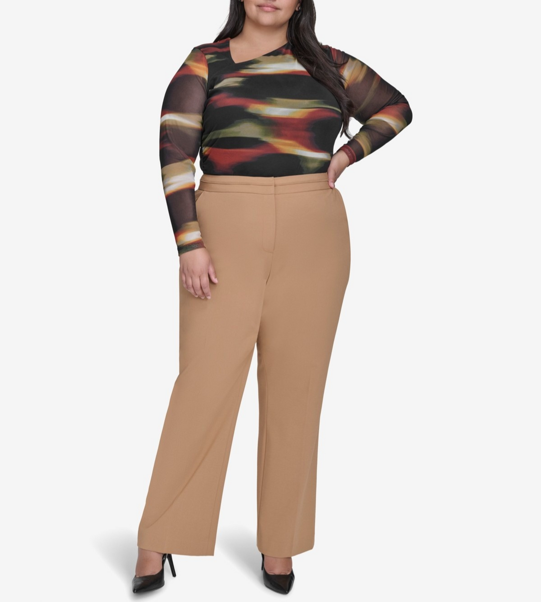 DKNY Plus Size Seamed Waistband Wide-Leg Pants MSRP $109