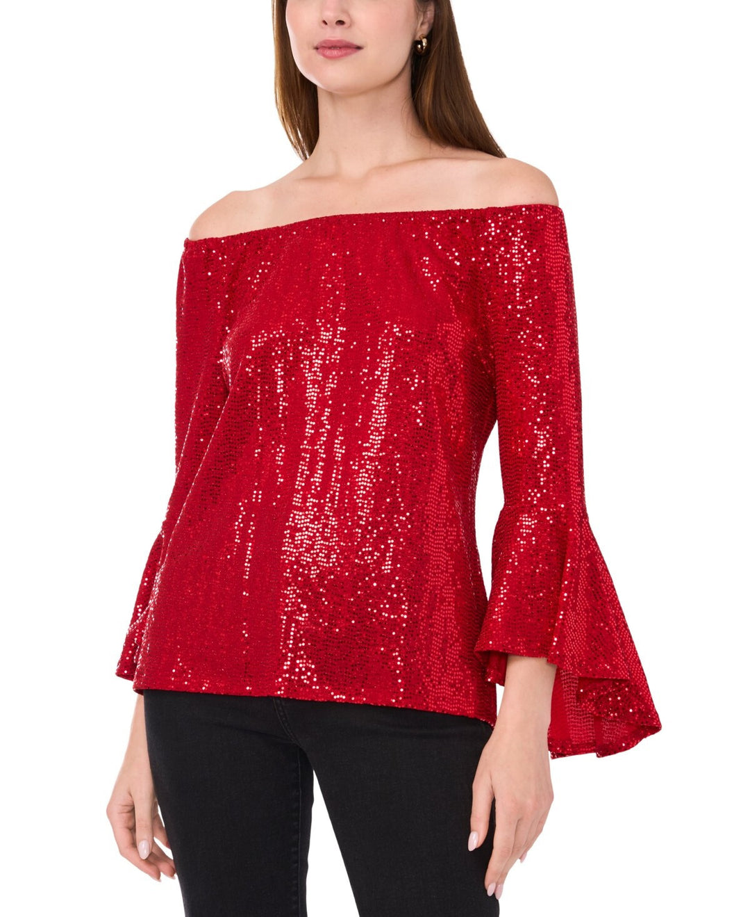 Sam & Jess Metallic Off-the-Shoulder Bell-Sleeve Top MSRP $59