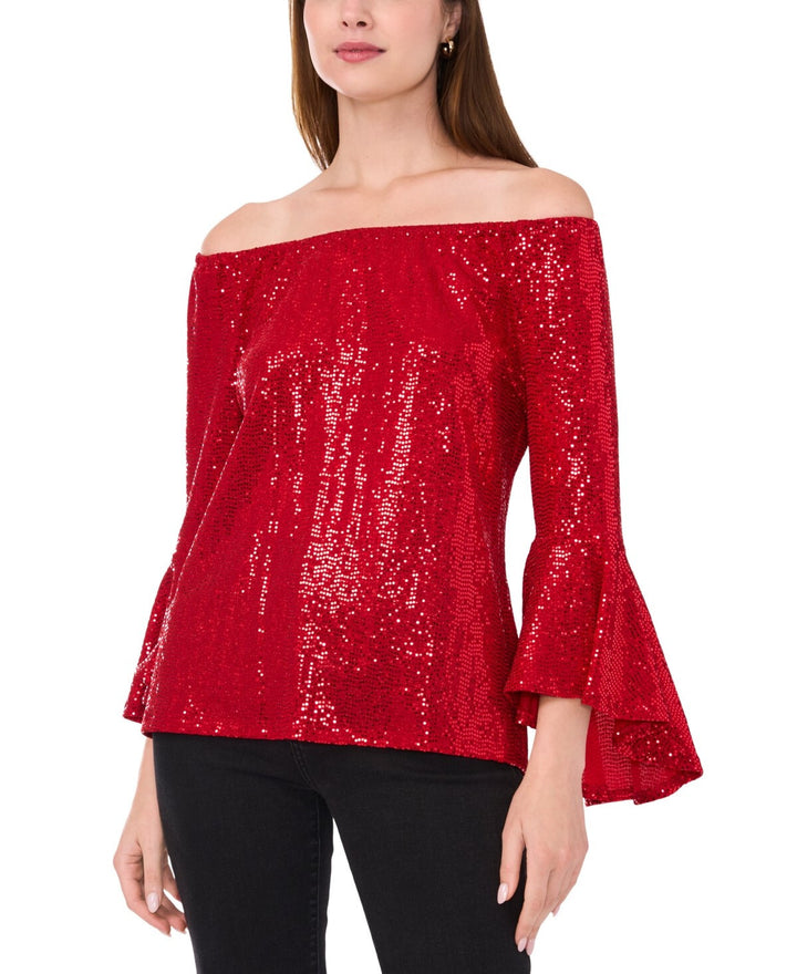 Sam & Jess Metallic Off-the-Shoulder Bell-Sleeve Top MSRP $59