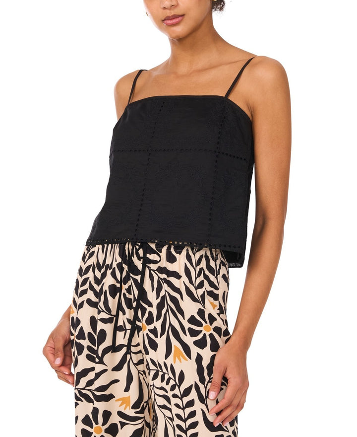 1.STATE Women's Embroidered Square Neck Sleeveless Blouse MSRP $99