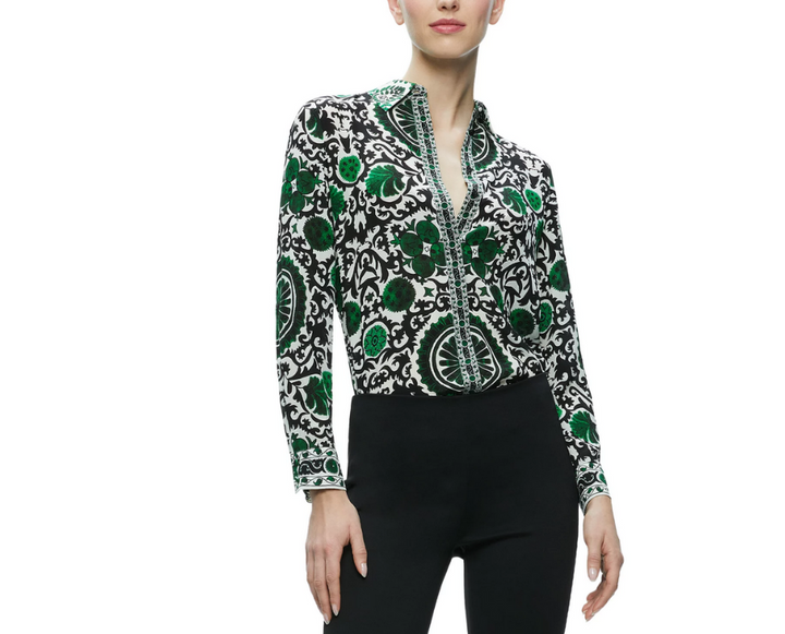 Alice and Olivia Willa Silk Printed Blouse MSRP $350