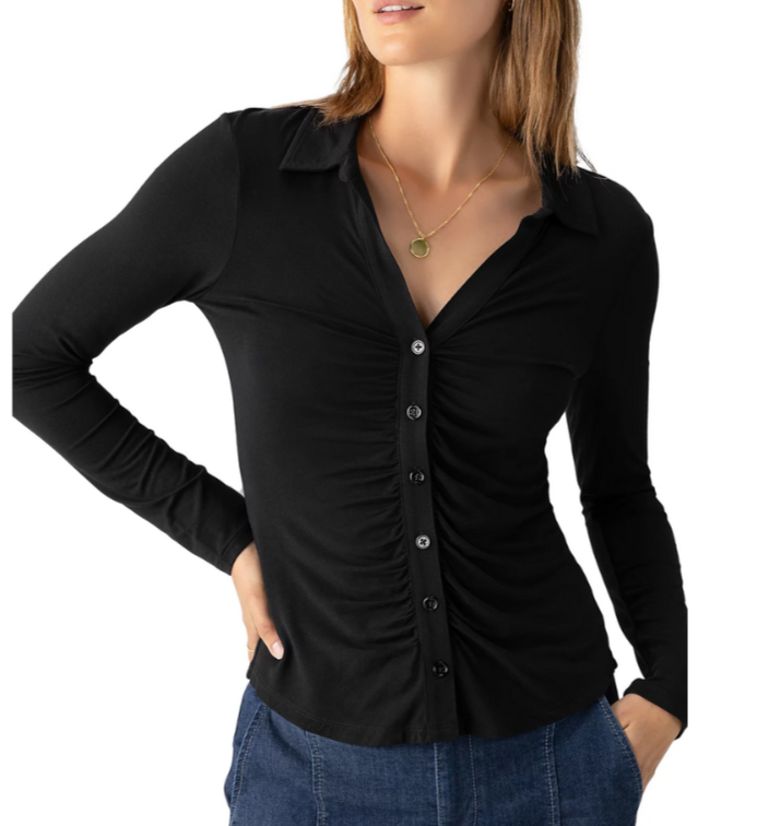 Sanctuary Dreamgirl Ruched Knit Shirt MSRP $69