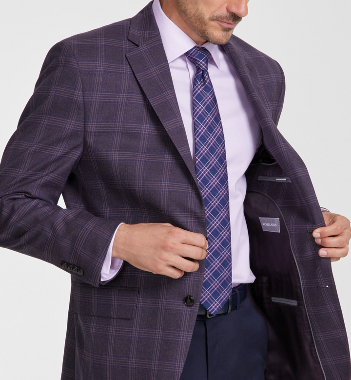 Michael Kors Men's Classic-Fit Burgundy Plaid Sport Coat MSRP $295