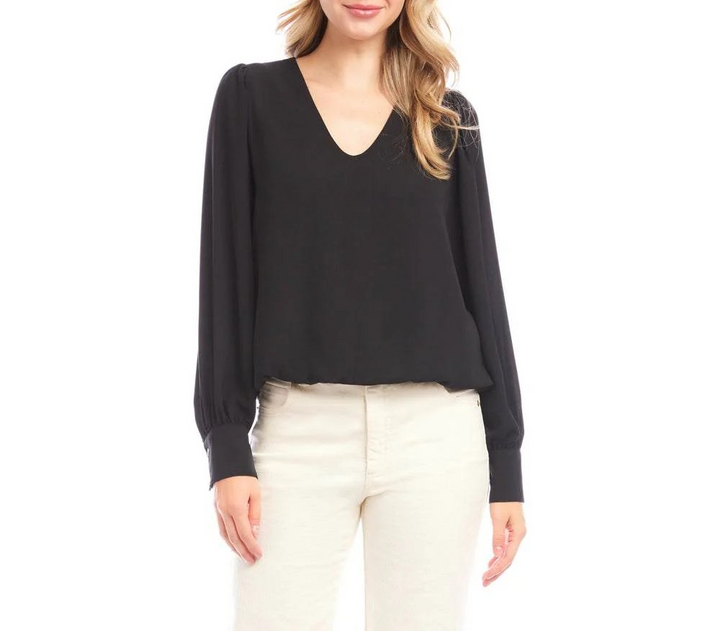 Karen Kane Puffed Sleeve V Neck Top MSRP $118