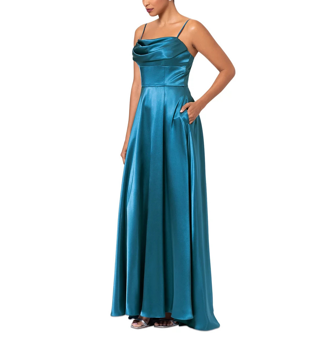 Betsy & Adam Satin Empire-Waist Cowlneck Dress MSRP $239