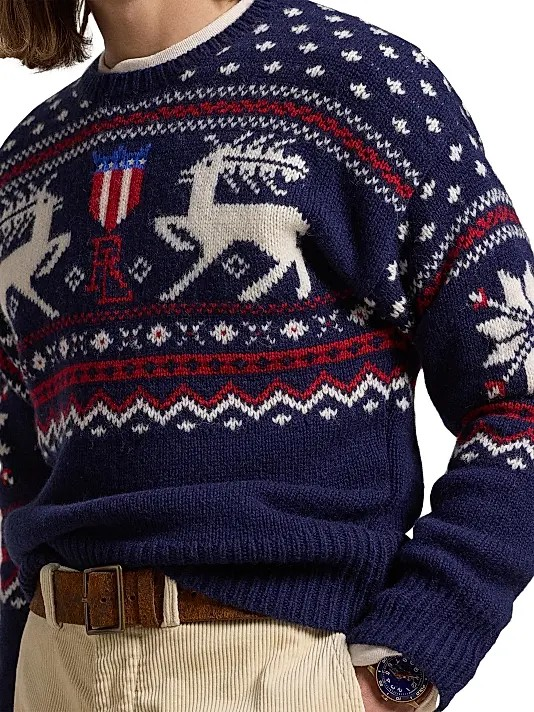 Polo Ralph Lauren Deer Jacquard Wool Sweater MSRP $398