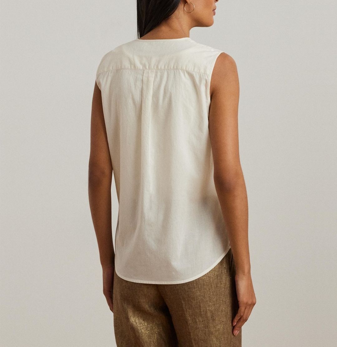 Lauren Ralph Lauren Embroidered Voile Sleeveless Blouse MSRP $165