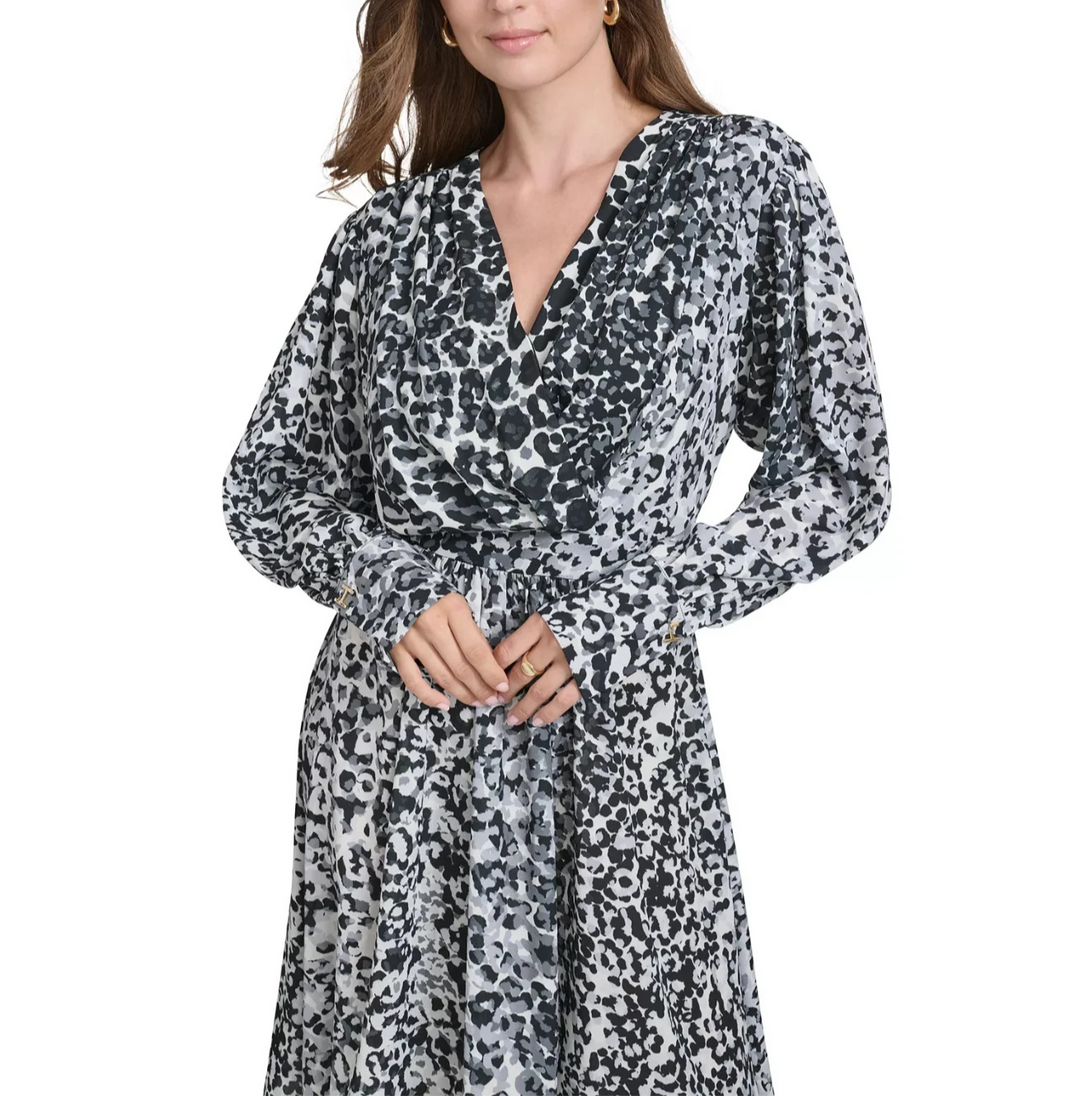 Halston Women's Animal-Print Fit & Flare Dress MSRP $139