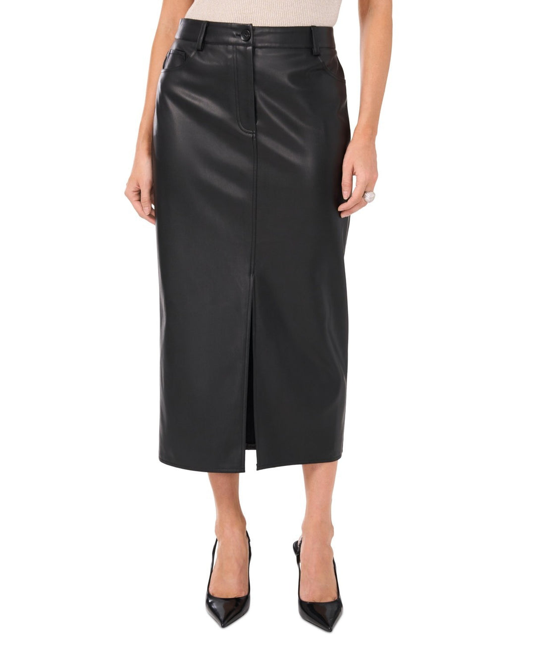 Vince Camuto Faux-Leather Front-Slit Midi Skirt MSRP $99