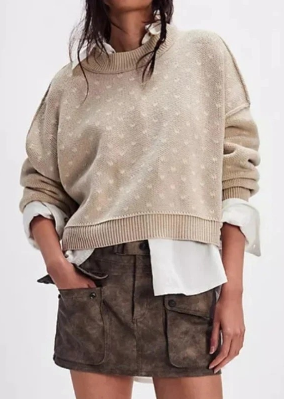 Free People Easy Street Patterned Crop Mock Pullover Sweater MSRP $98