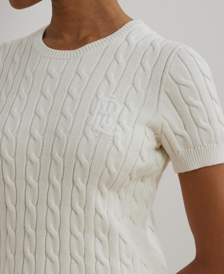 Lauren Ralph Lauren Women's Cable-Knit Cotton Short-Sleeve Sweater MSRP $125