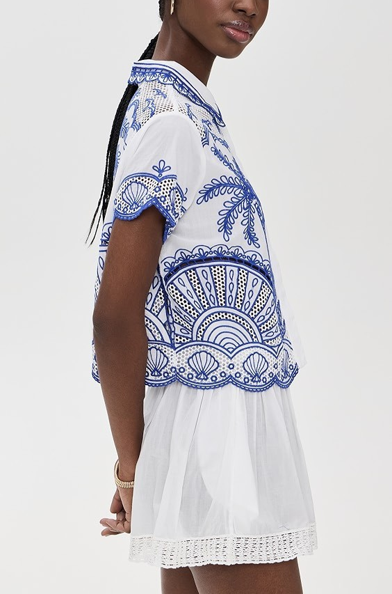 FARM Rio Blue Palm Trees Richelieu Shirt MSRP $230
