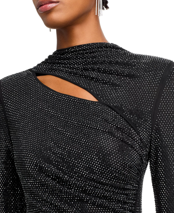 Self-Portrait Black Rhinestone Mesh Cut Out Gown MSRP $870