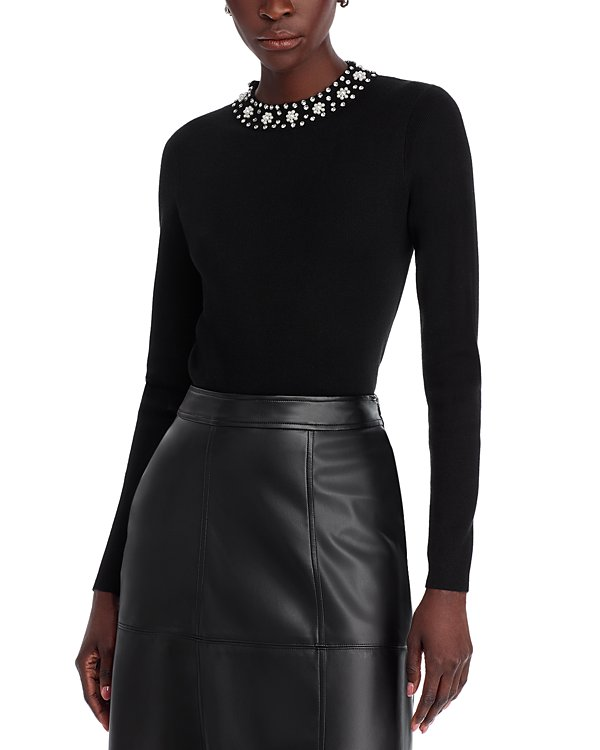T Tahari Embellished Neck Sweater MSRP $78