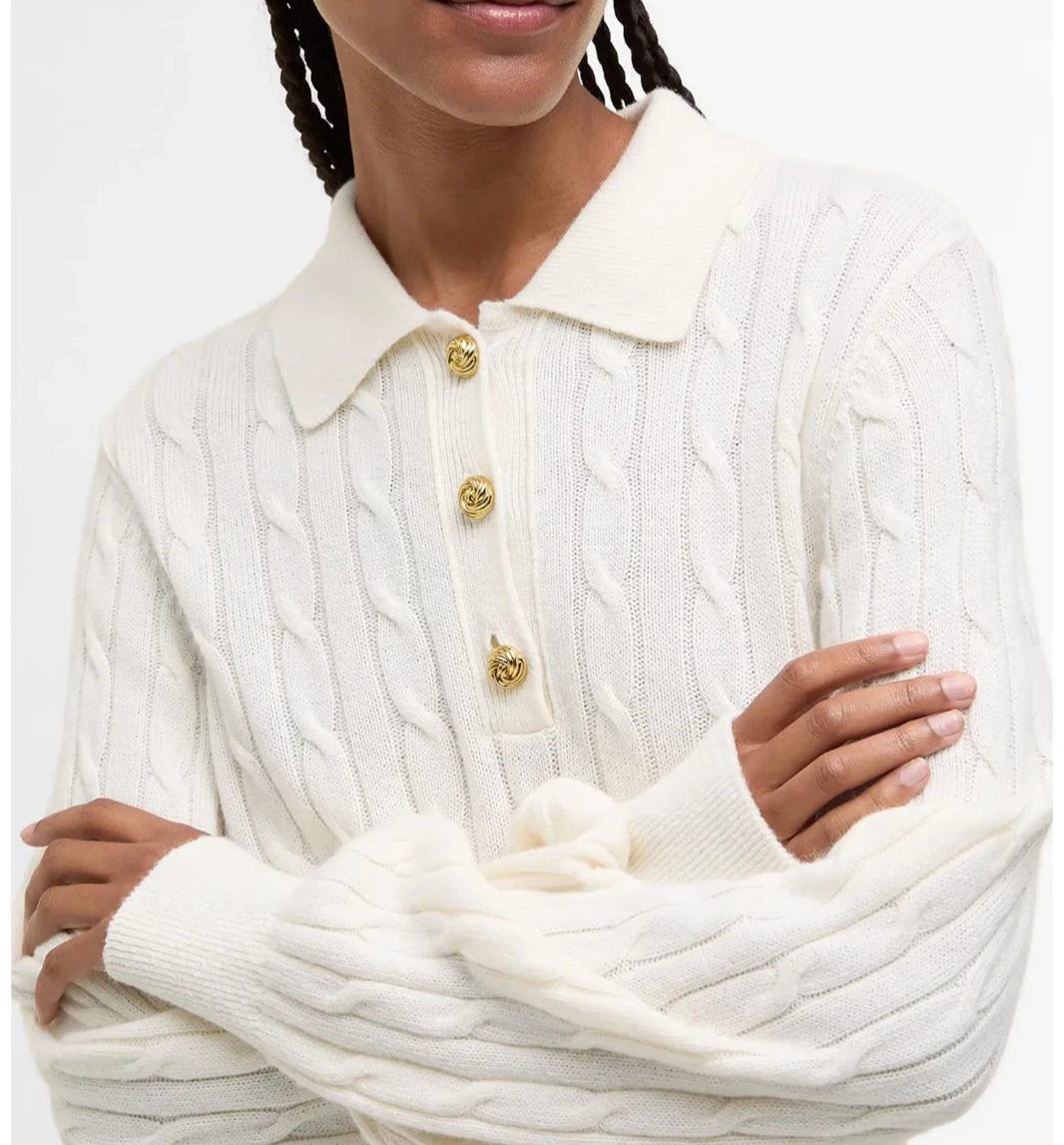 Barbour Evie Cable Stitch Polo Sweater MSRP $170