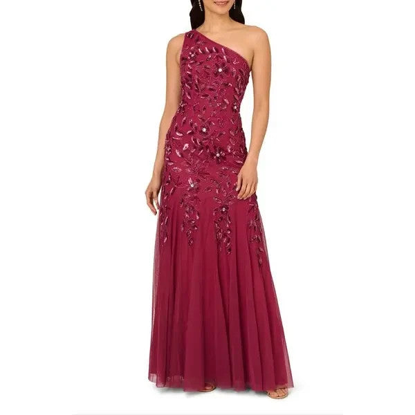 Adrianna Papell  One-Shoulder Beaded Evening Gown MSRP $299