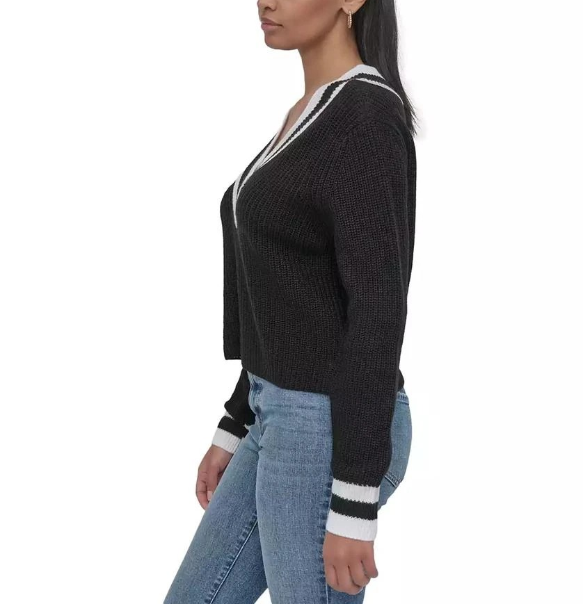 Dkny Jeans Women's Varsity V-Neck Relaxed Sweater MSRP $79