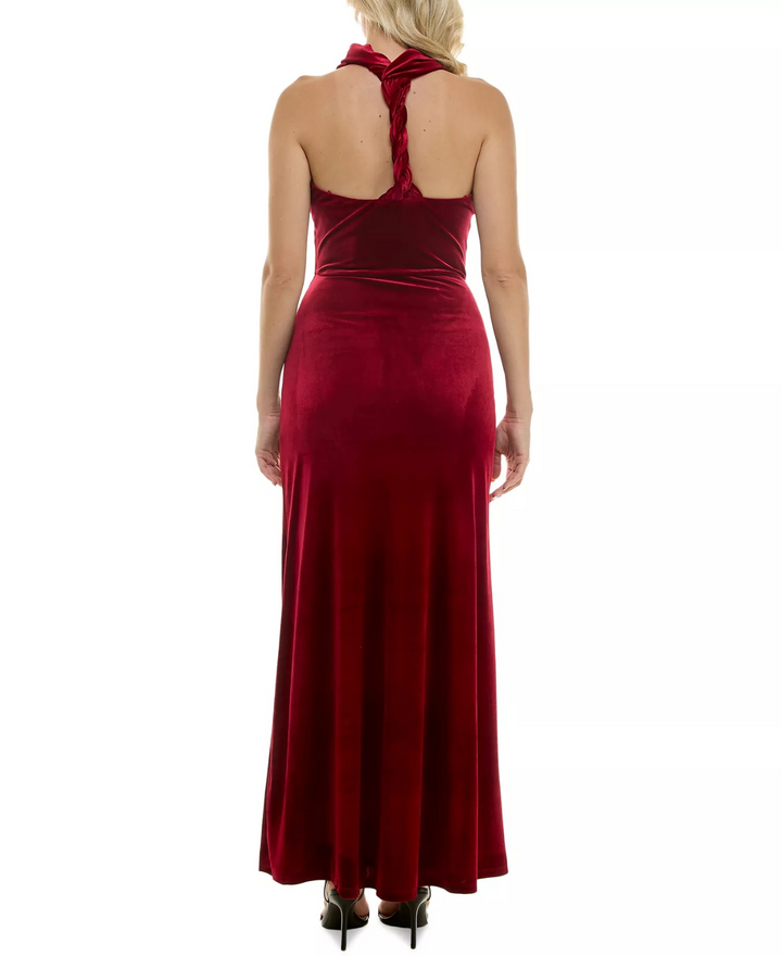 Taylor Women's Velvet Halter Cowlneck Twist-Back Gown MSRP $249