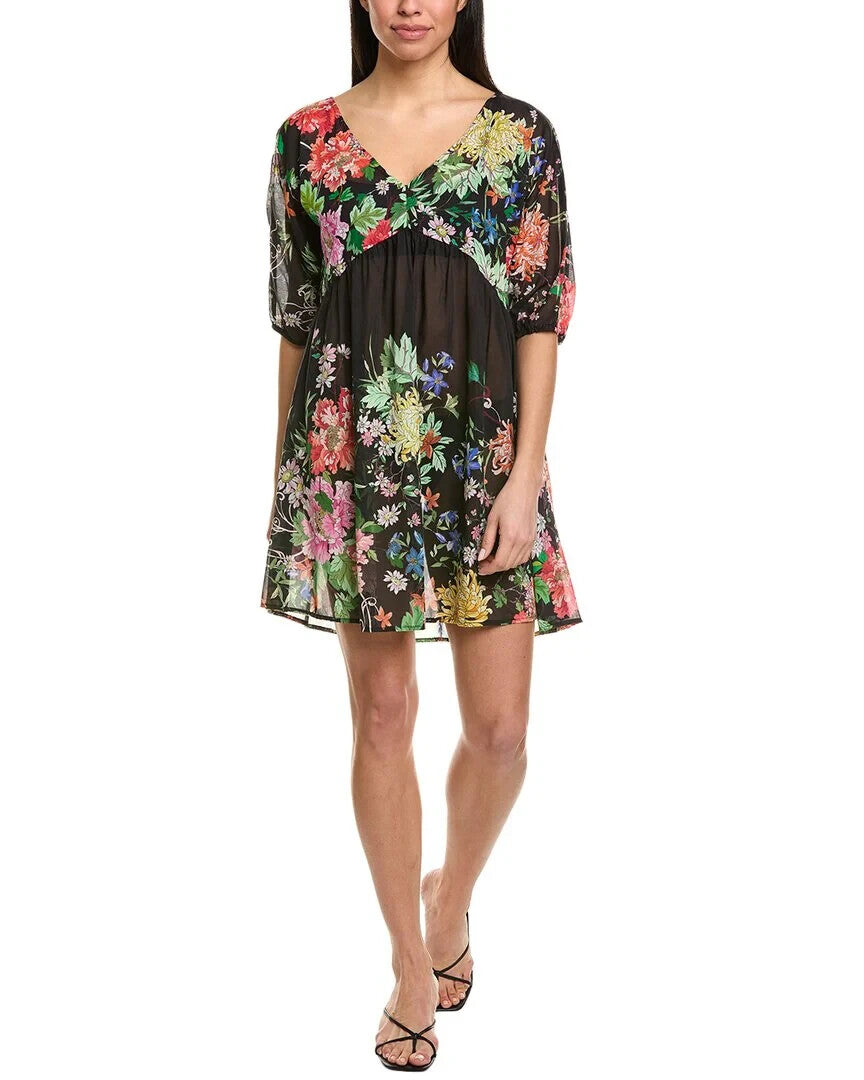 Johnny Was metallic notte silk-blend babydoll blouse MSRP $278