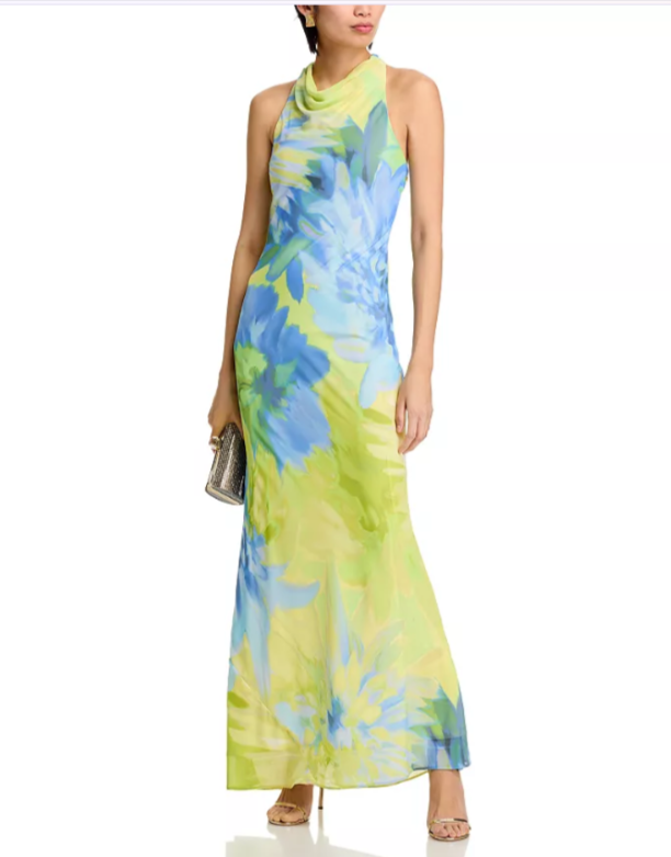 AQUA Printed Chiffon Maxi Dress MSRP $278