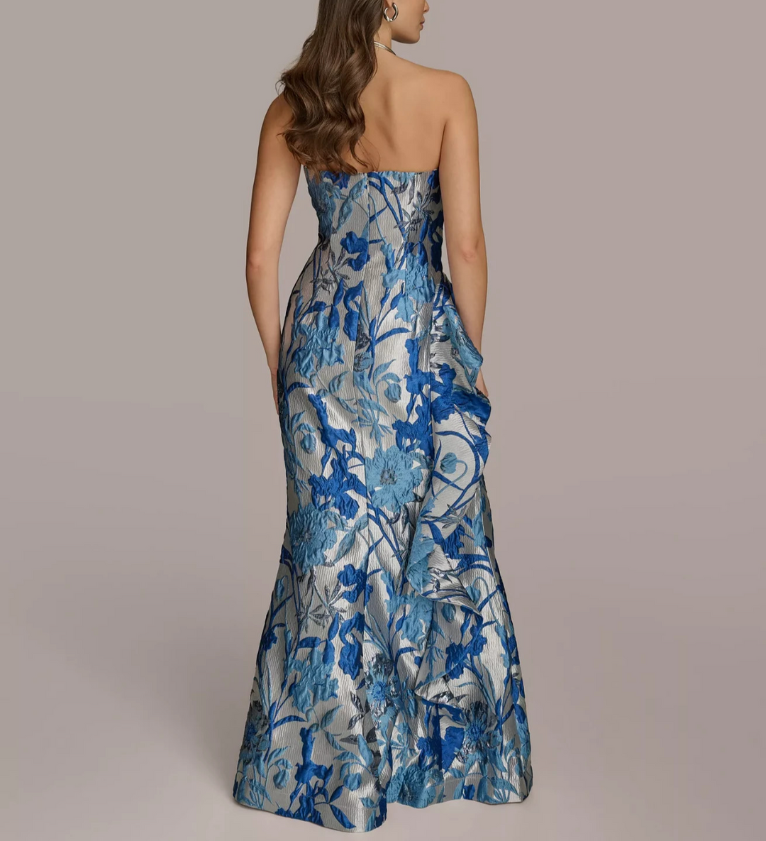 Donna Karan New York Straight Neck Ruffle-Trim Gown MSRP $349