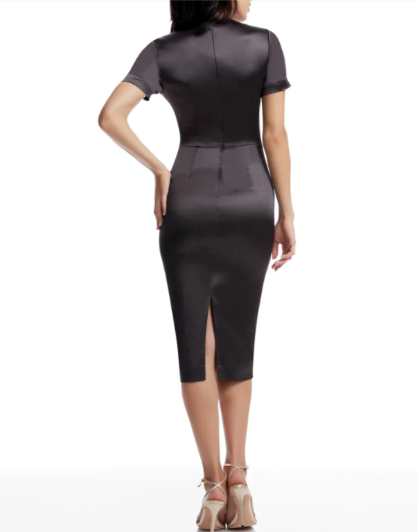 DRESS THE POPULATION Terri Beaded Floral Detail Cocktail Midi Dress MSRP $448