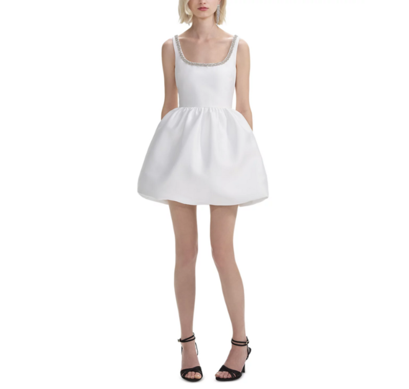 Self-Portrait White Taffeta Diamante Mini Dress MSRP $465
