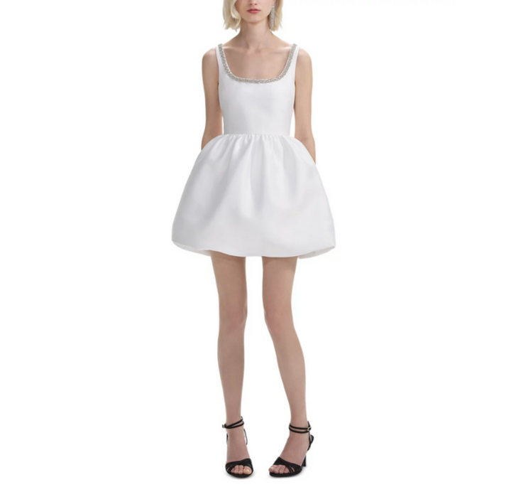Self-Portrait White Taffeta Diamante Mini Dress MSRP $465