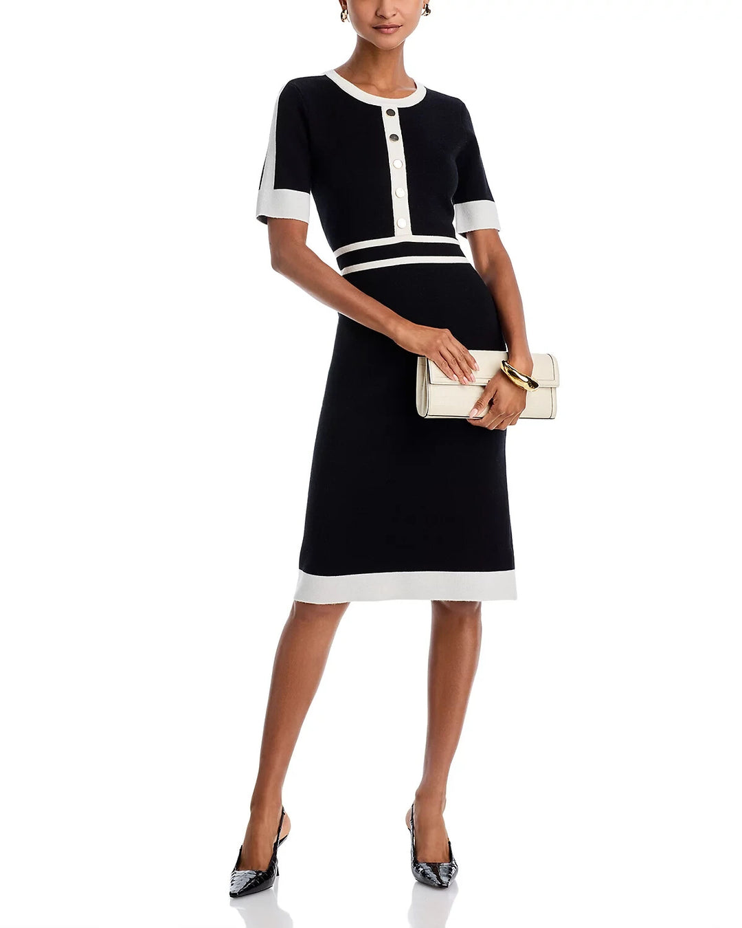 T Tahari Elbow Sleeve Round Neck Dress MSRP $118