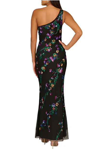Aidan Mattox Beaded Mesh One Shoulder Sleeveless Mermaid Gown MSRP $495