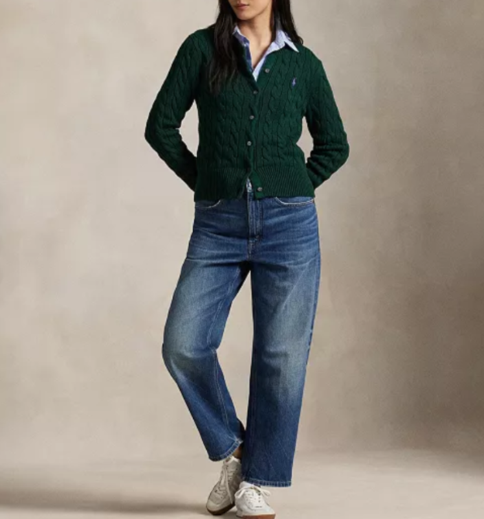 Polo Ralph Lauren Cable-Knit Cotton Crewneck Cardigan Sweater MSRP $228