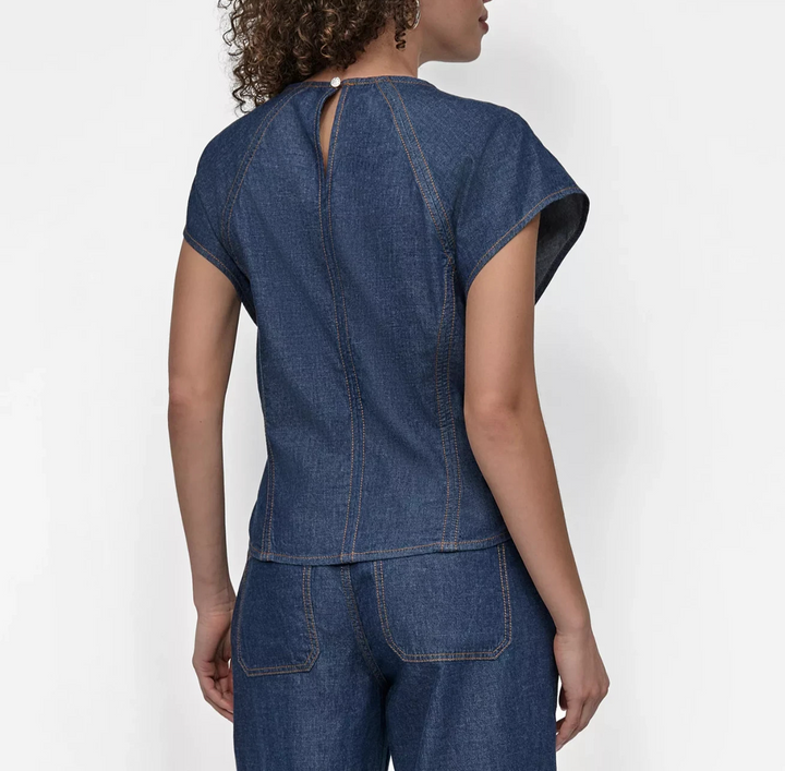 DKNY Women's Cotton Seamed Light-Weight Denim Top MSRP $89