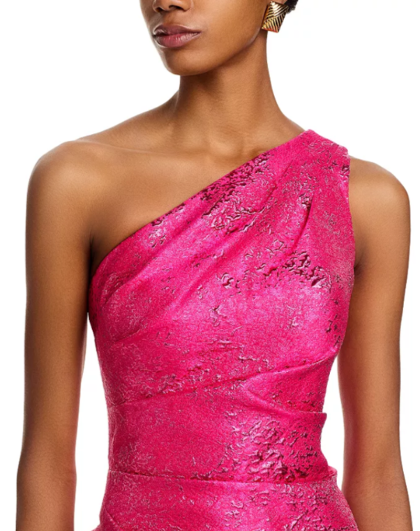 Teri Jon by Rickie Freeman Jacquard One Shoulder Dress MSRP $590