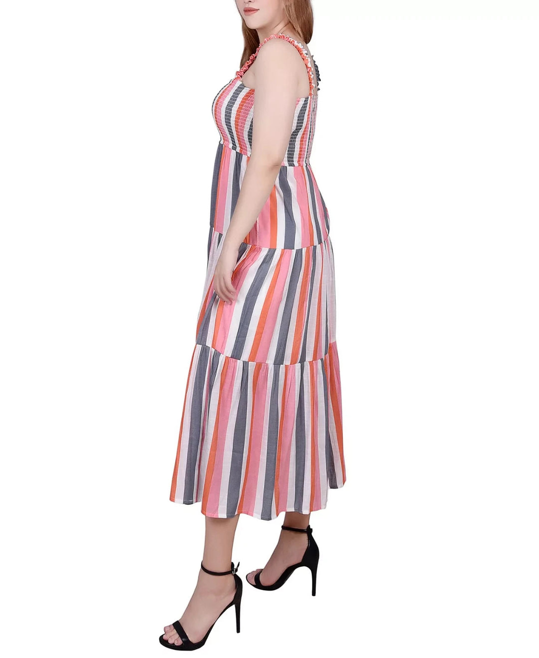 NY Collection Petite Smocked-Bodice Tiered Midi Dress MSRP $58