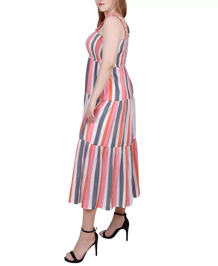 NY Collection Petite Smocked-Bodice Tiered Midi Dress MSRP $58