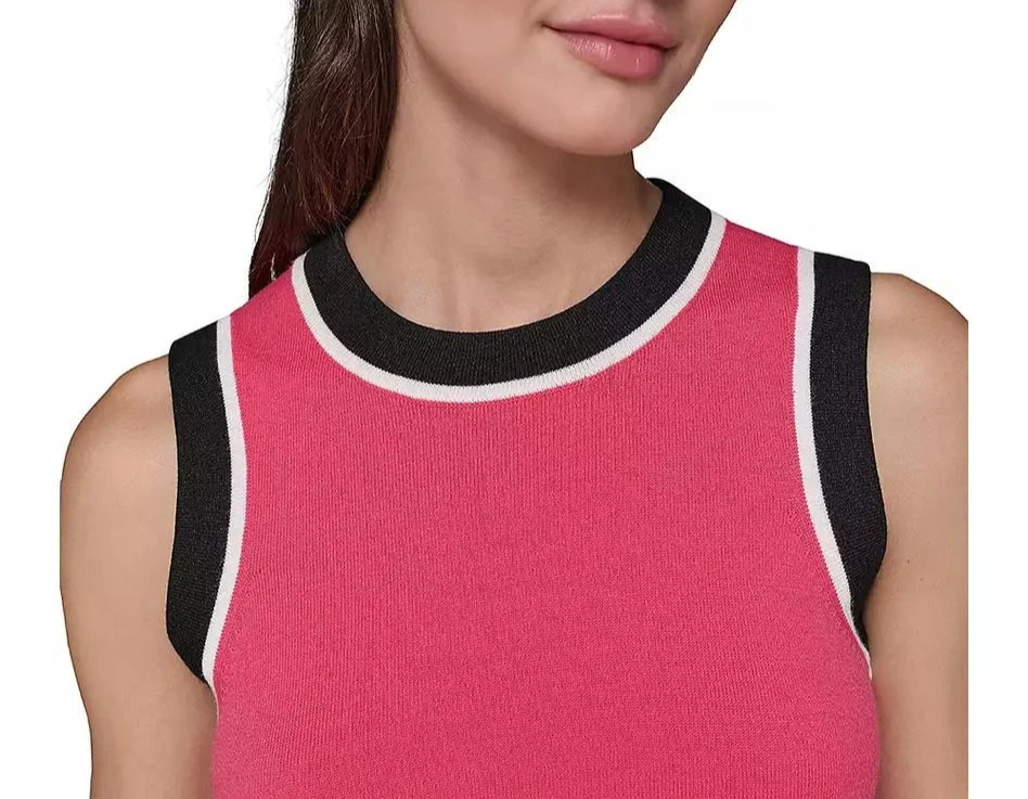 Karl Lagerfeld Paris Womens Contrast-Trim Sleeveless Sweater MSRP $69