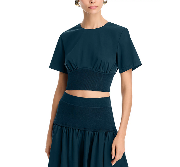 SIMKHAI Adair Short Sleeve Crewneck Crop Top MSRP $295
