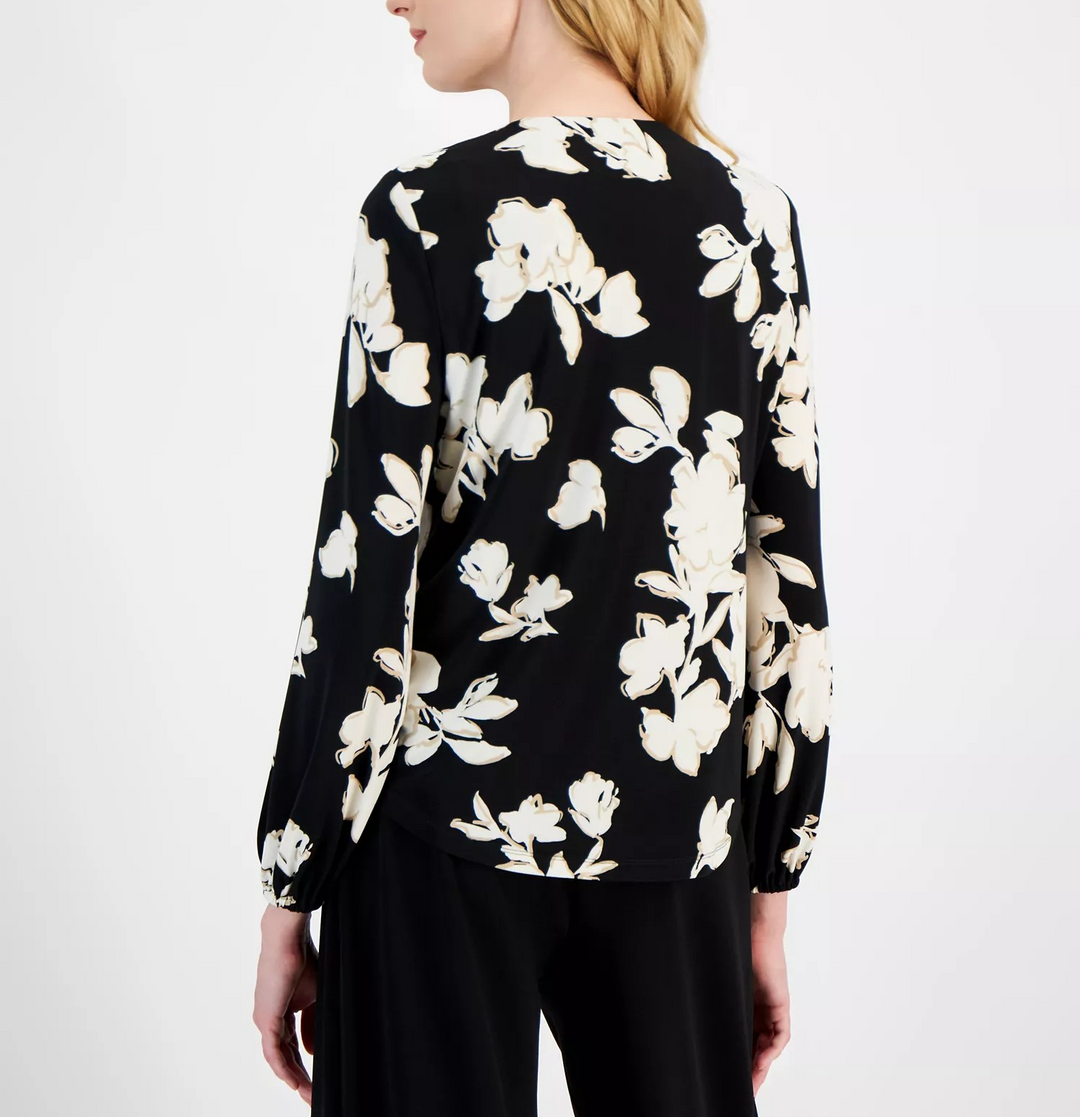 Anne Klein Women's Tie-Front Split-Neck Blouse MSRP $79