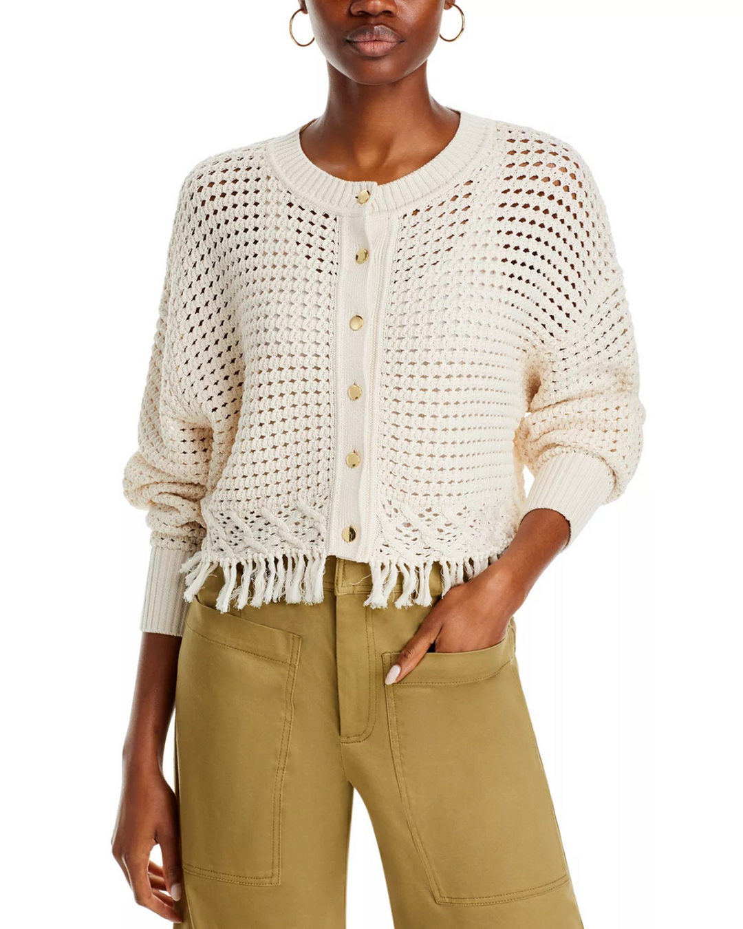 TOCCIN Rachel Fringe Hem Cropped Cardigan MSRP $395