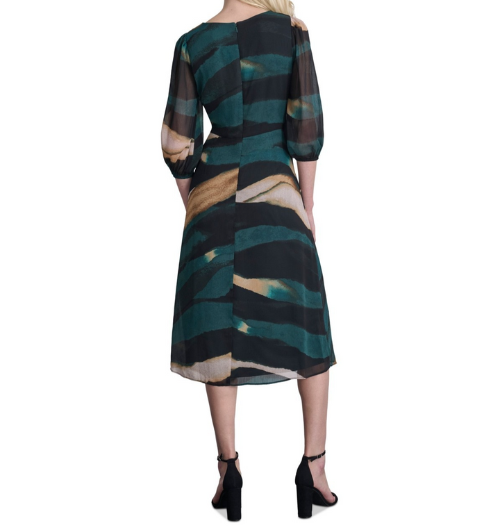 DKNY Women's Printed Balloon-Sleeve Side-Twist Dress MSRP $134