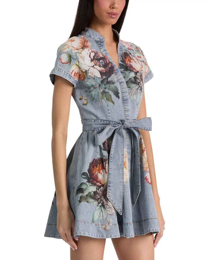 Alice and Olivia Lucy Denim Mini Shirt Dress MSRP $550