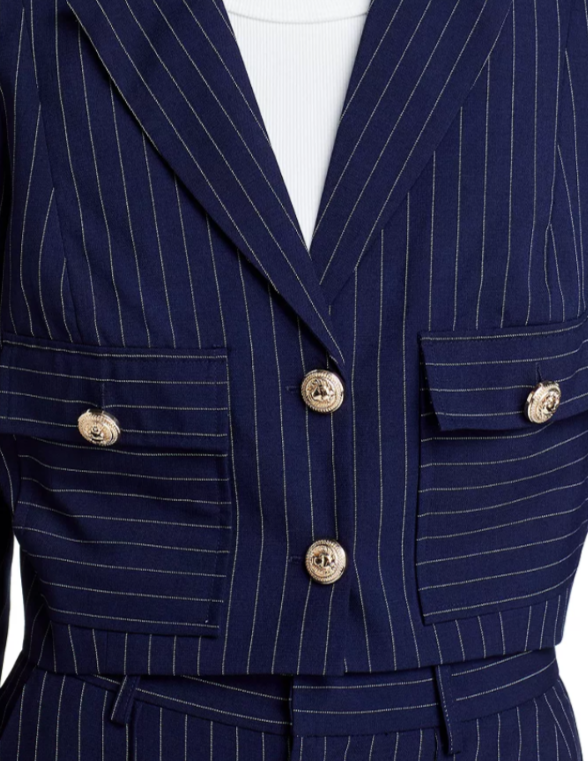 AQUA Pinstripe Twill Cropped Blazer