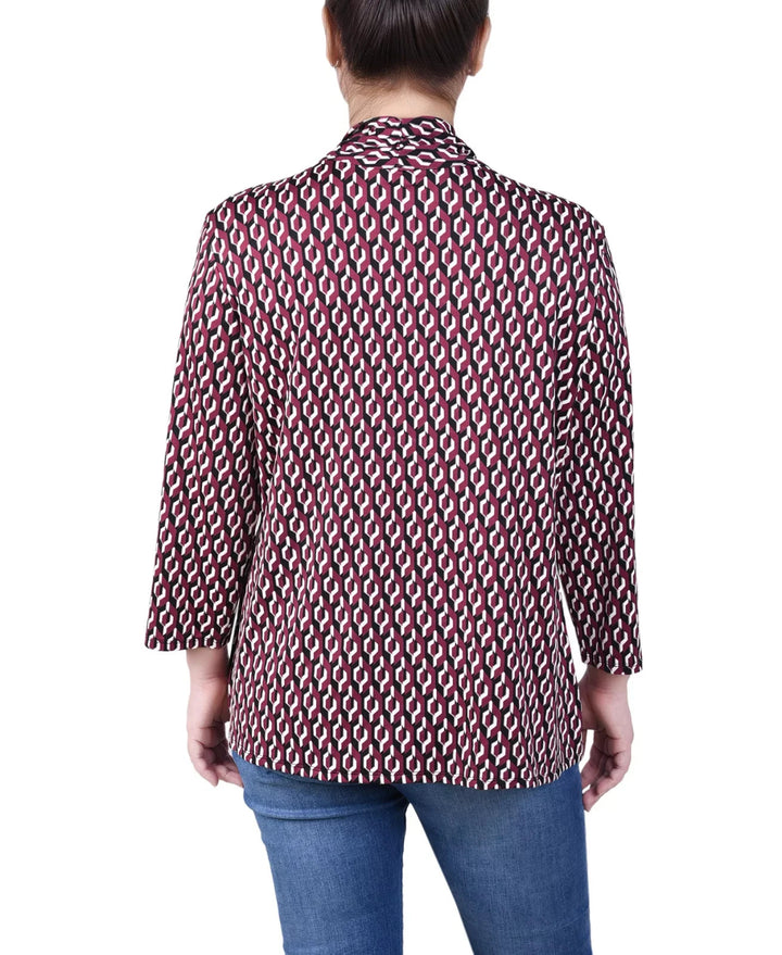NY Collection Petite Puff Print 3/4 Sleeve Two-Fer Top MSRP $44